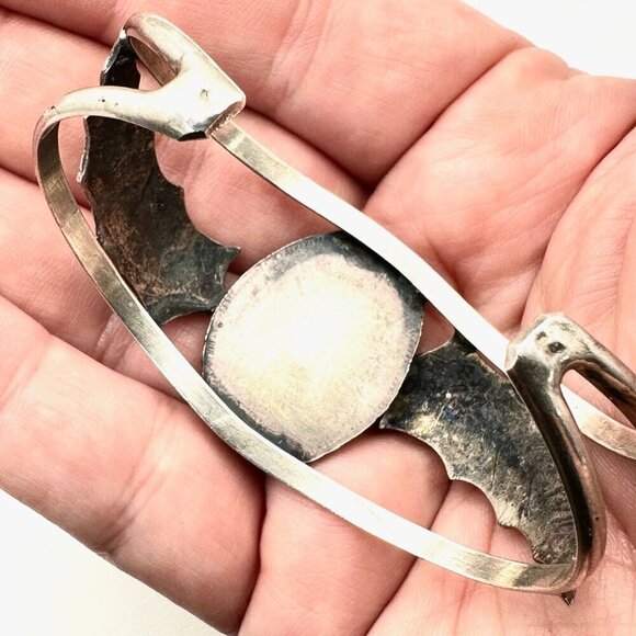 Vintage Native American Hallmarked H Turquoise Bracelet Sterling Silver Cuff - Picture 4 of 5